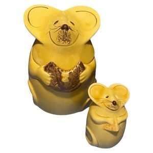 Vintage Cottage Core Disney Treasure Craft Yellow Mouse Cookie Jar and Shaker